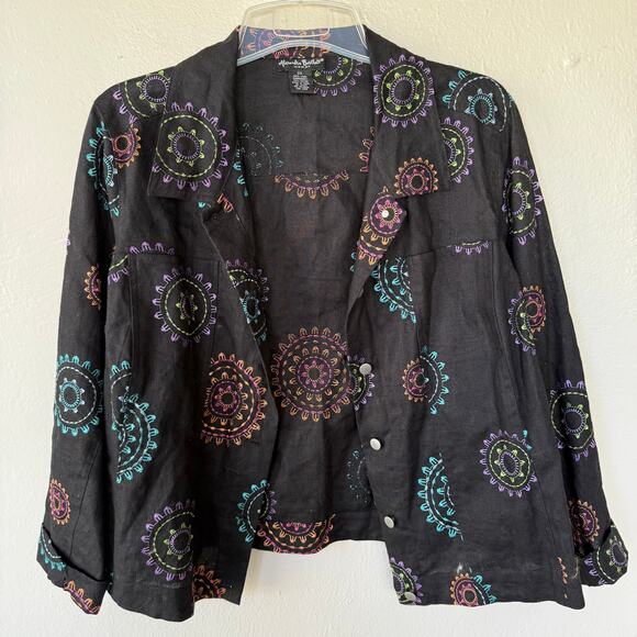 Alexandra Bartlett LINEN Black Embroidered Jacket size 2X - Picture 12 of 12